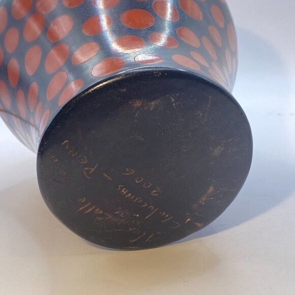 Vintage 2006 Chulucanas Vase Peru Signed Alex Calle Sosa Brown Red Polka… - Picture 6 of 12